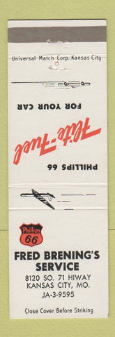 Matchbook Cover - Phillips 66 oil gas Fred Brening Kansas City MO