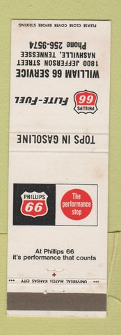 Matchbook Cover - Phillips 66 oil gas William Nashville TN WEAR