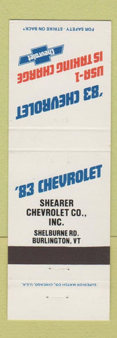 Matchbook Cover - 1983 Chevrolet Shearer Burlington VT