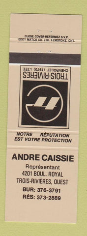 Matchbook Cover - Andre Caissie Chevrolet 1970 Trois Rivieres QC