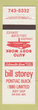 Matchbook Cover - Bill Storey Pontiac Buick 1980