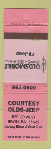 Matchbook Cover - Courtesy Oldsmobile Jeep Irwin PA WEAR