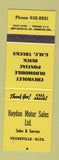 Matchbook Cover Raydon Motors Vegreville AB Chevrolet Buick Pontiac Buick YELLOW