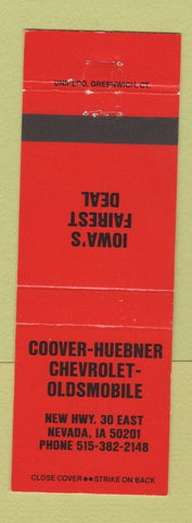Matchbook Cover - Coover Huebner Chevrolet Oldsmobile Nevada IA