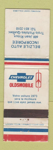 Matchbook Cover - Belzile Auto Chevrolet Oldsmobile 1973 Trois Pistoles QC WEAR