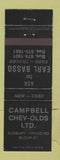 Matchbook Cover - Campbell Chevrolet Oldsmobile Sudbury ON