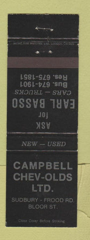 Matchbook Cover - Campbell Chevrolet Oldsmobile Sudbury ON