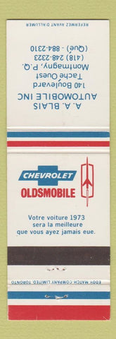 Matchbook Cover - 1973 Chevrolet Oldsmobile AA Blais Montmagny QC