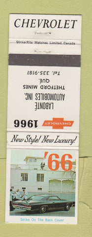 Matchbook Cover - 1966 Chevrolet Labonte Thetford Mines QC
