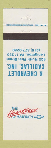 Matchbook Cover - K Chevrolet Cadillac Lehighton PA