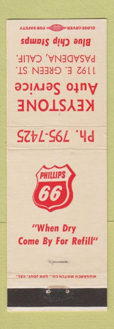 Matchbook Cover - Keystone Phillips 66 oil gas Pasadena CA
