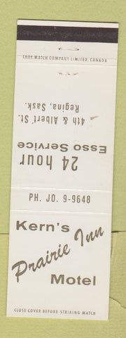 Matchbook Cover - Kern's Prairie Inn Motel Esso oil gas Regina SK
