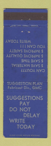 Matchbook Cover - Fabricast Division GMC Cars Trust Suggestions Pay