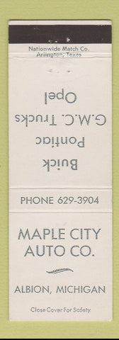 Matchbook Cover - Maple City Auto Buick Pontiac GMC Trucks Opel Albion MI
