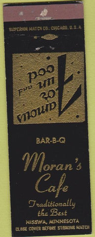 Matchbook Cover - Moran's Cafe Nisswa MN BBQ