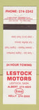 Matchbook Cover - Lestock Motors Esso oil gas Lestock SK