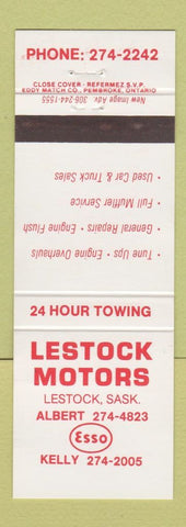 Matchbook Cover - Lestock Motors Esso oil gas Lestock SK
