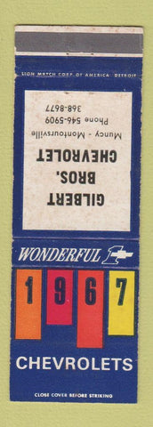 Matchbook Cover - 1967 Chevrolet Gilbert Bros Muncy Montoursville PA WEAR