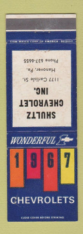 Matchbook Cover - 1967 Chevrolet Shultz Hanover PA