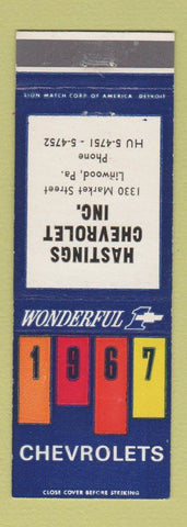 Matchbook Cover - 1967 Chevrolet Hastings Linwood PA