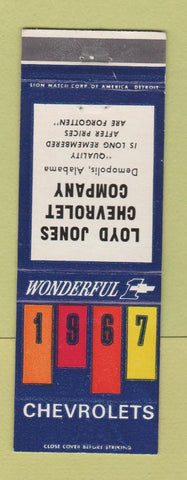 Matchbook Cover - 1967 Chevrolet Loyd Jones Demopolis AL