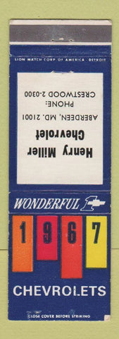 Matchbook Cover - 1967 Chevrolet Henry Miller Aberdeen MD WEAR