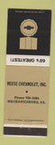 Matchbook Cover - 1968 Chevrolet Reese Mechanicsburg PA WEAR