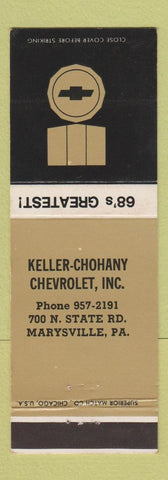 Matchbook Cover - 1968 Chevrolet Keller Chohany Marysville PA