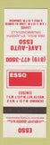 Matchbook Cover - Esso oil gas Lave Auto Drummondville QC