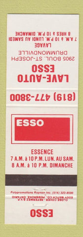 Matchbook Cover - Esso oil gas Lave Auto Drummondville QC