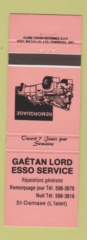 Matchbook Cover - Gaetan Lord Esso oil gas St Damase QC
