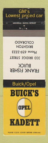 Matchbook Cover - Buick Opel Kadett Frank Fisher Brighton Colorado