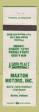 Matchbook Cover Maxton Motors Buick Oldsmobile Pontiac Chevrolet Butler IN WEAR