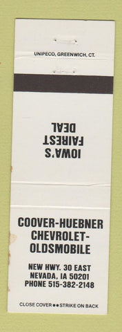 Matchbook Cover - Coover Huebner Chevrolet Oldsmobile Nevada IA WEAR