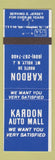 Matchbook Cover - Kardon Chevrolet AMC Jeep Mercury Isuzu Yugo Oldsmobile