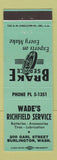 Matchbook Cover - Wade's Richfield oil gas Burlington WA