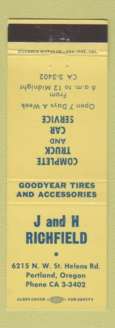 Matchbook Cover - J and H Richfield oil gas Portland OR