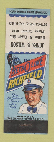 Matchbook Cover - Betholine Richfield oil gas Jones Wilson Baltimore MD