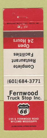 Matchbook Cover - Phillips 66 oil gas McComb MS Fernwood Truck Stop