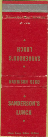 Matchbook Cover - Sanderson's Lunch Kansas City MO