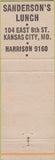 Matchbook Cover - Sanderson's Lunch Kansas City MO