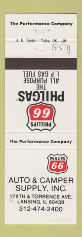 Matchbook Cover - Phillips 66 oil gas Auto Camper Supply Lansing IL
