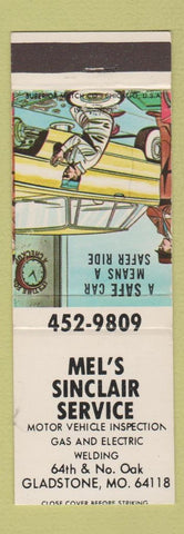 Matchbook Cover - Mel's Sinclair oil gas Gladstone MO