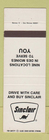 Matchbook Cover - Sinclair oil gas Des Moines IA