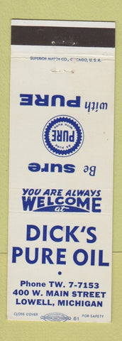 Matchbook Cover - Dick's Pure oil gas Lowell MI