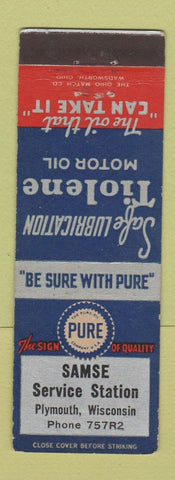Matchbook Cover - Pure oil gas Samse Plymouth WI