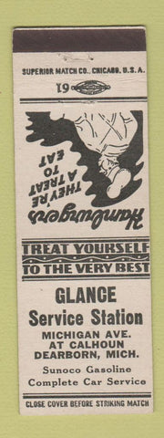 Matchbook Cover - Glance Service Station oil gas Sunoco Dearborn MI