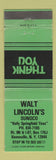 Matchbook Cover - Walt Lincoln's Sunoco oil gas Keeseville NY Kelly Tires
