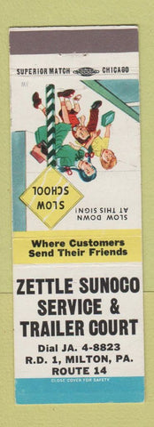 Matchbook Cover - Zettle Sunoco oil gas Trailer Park Milton PA
