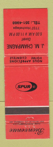 Matchbook Cover - Spur oil gas JM Champagne Montreal QC WEAR